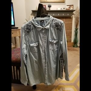 Blue button down with stitching